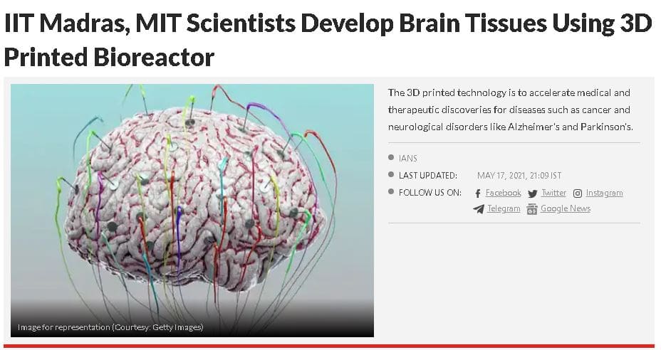 IIT Madras, MIT Scientists Develop Brain Tissues Using 3D Printed Bioreactor
